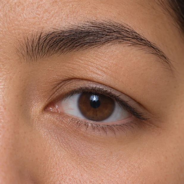 AI-generated downturned example with the outer eye corner below the inner corner