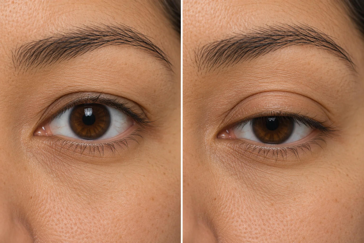 AI-generated comparison separating an upper skin fold from a lowered lash-bearing eyelid margin