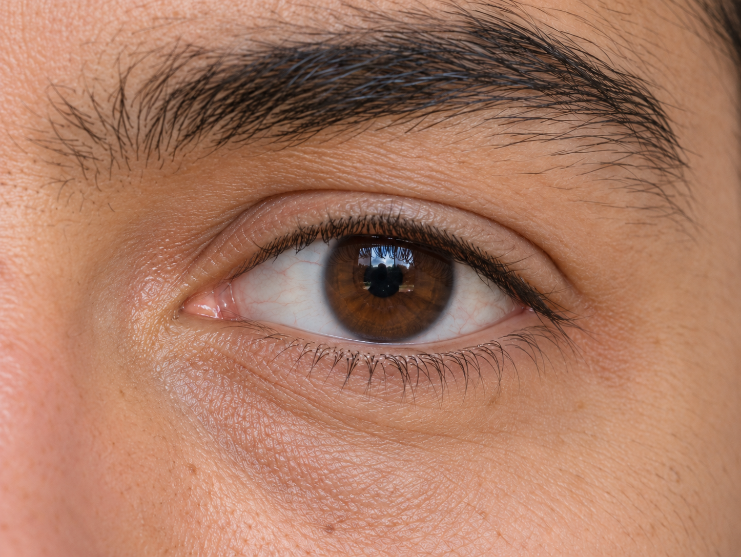 AI-generated realistic eye with approximately level inner and outer corners
